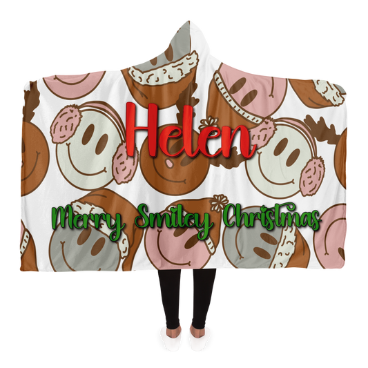 Merry Smiley Christmas Personalized Hooded Blanket