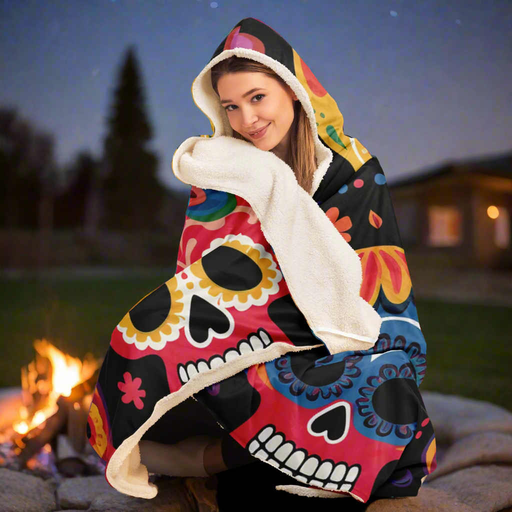 Hooded Blanket - sugar skulls