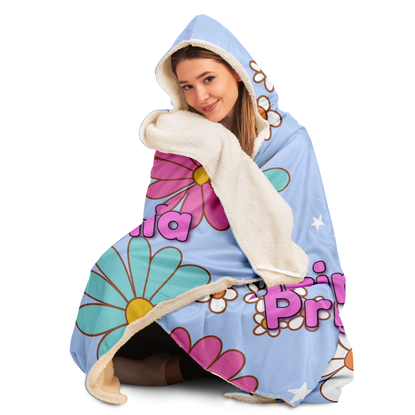 Retro summer floral hooded blanket with personalized name