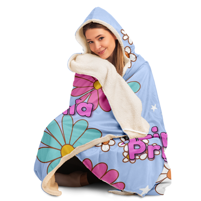 Retro summer floral hooded blanket with personalized name