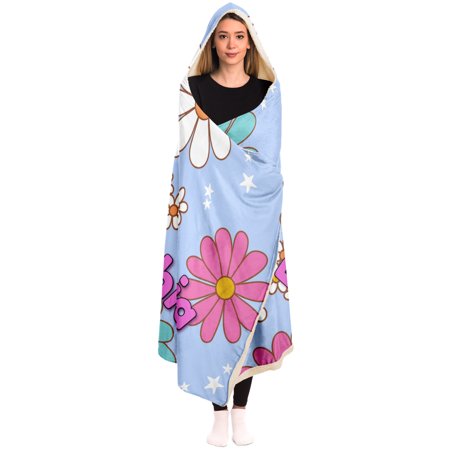 Retro summer floral hooded blanket with personalized name