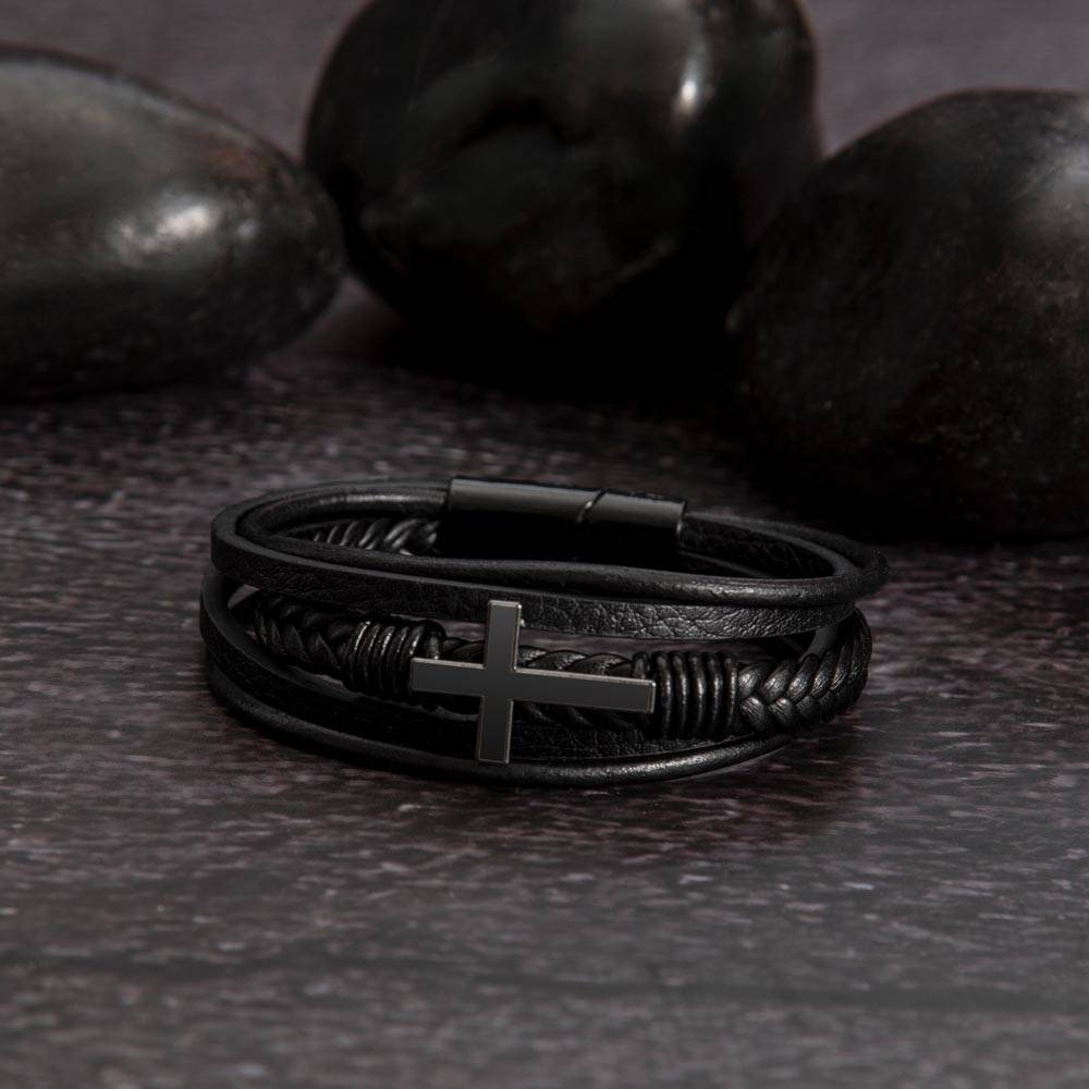 Men's cross leather bracelet