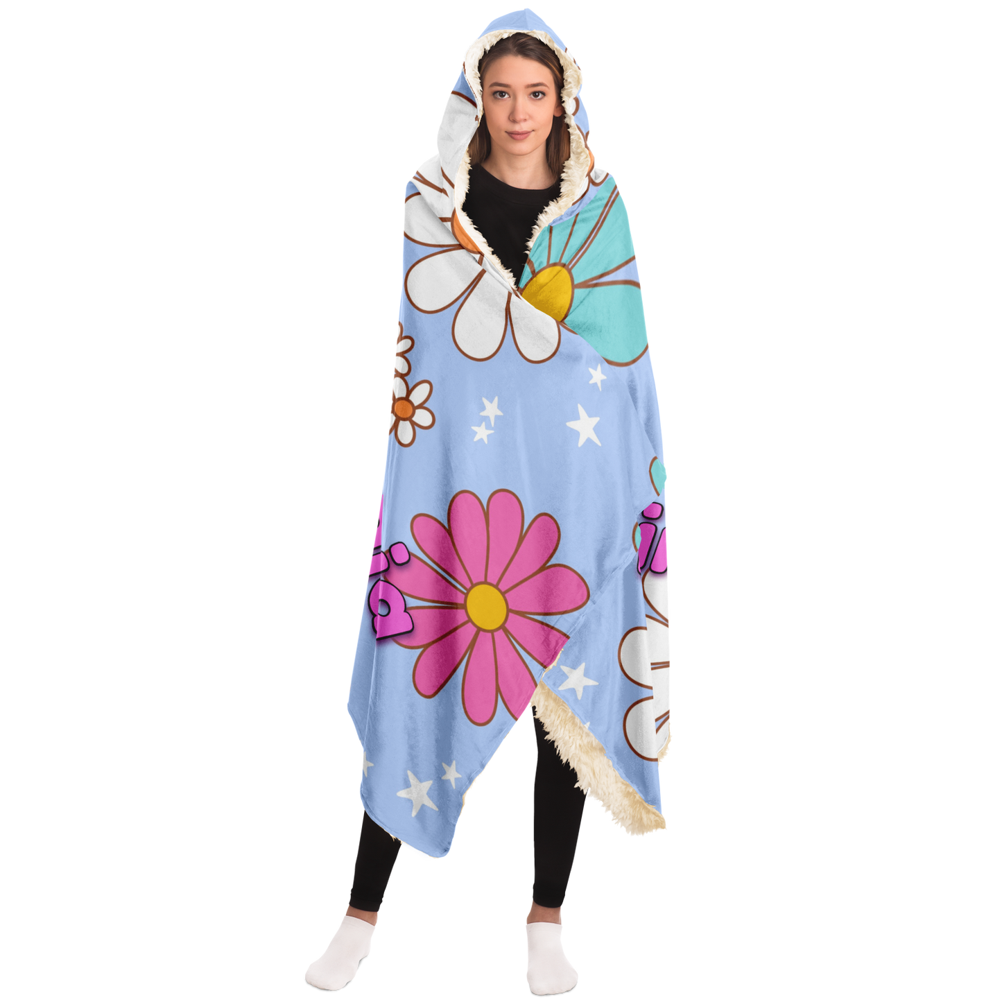 Retro summer floral hooded blanket with personalized name