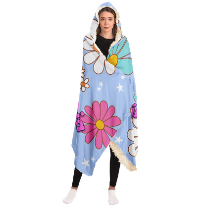 Retro summer floral hooded blanket with personalized name