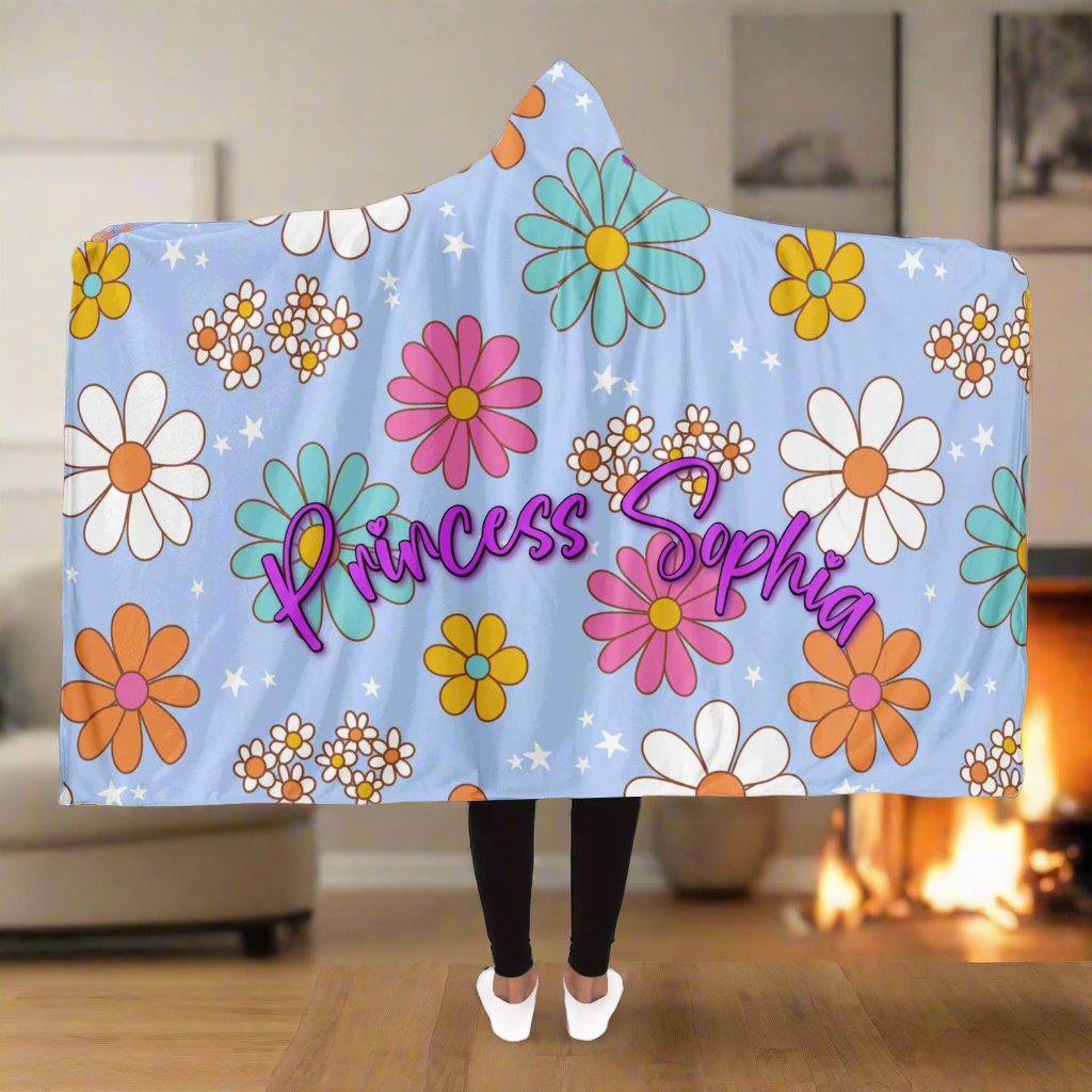 Retro summer floral hooded blanket with personalized name